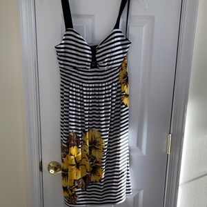 Carole Little Black and White Striped Mini Dress with Yellow Floral